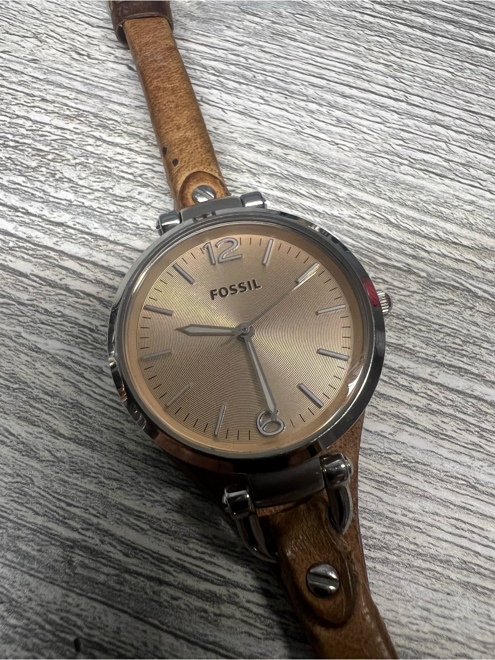 Fossil Womans Tan Leather Watch with Champagne Dial